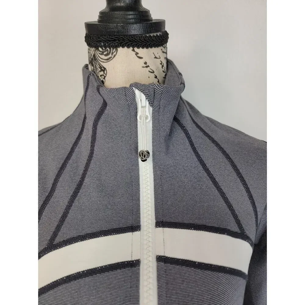 Lululemon Define Jacket Womens 6 Zip Up Thumbholes Mini Stripes Gray Herringbone